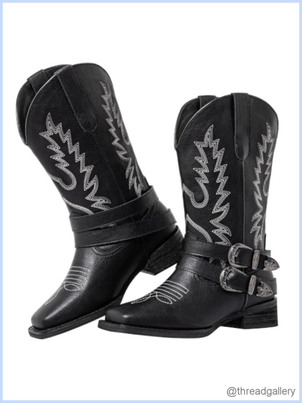 Wide Calf Cowboy Boots Women Square Toe Pull Tab PU Leather Western Boot